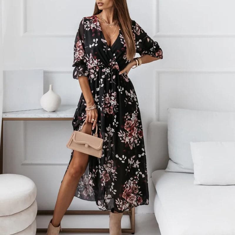 DressBetty - Elegant Women Loose V Neck Floral Dress