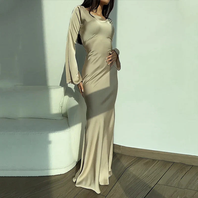 DressBetty - 2024 Autumn Fashion Slim Flare Sleeve Lace Up Maxi Dress