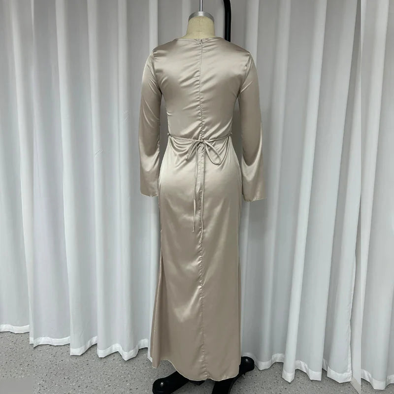 DressBetty - 2024 Autumn Fashion Slim Flare Sleeve Lace Up Maxi Dress