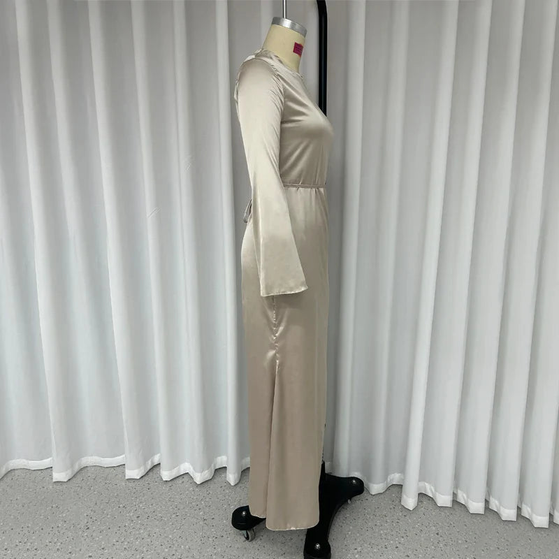 DressBetty - 2024 Autumn Fashion Slim Flare Sleeve Lace Up Maxi Dress