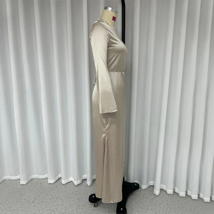 DressBetty - 2024 Autumn Fashion Slim Flare Sleeve Lace Up Maxi Dress