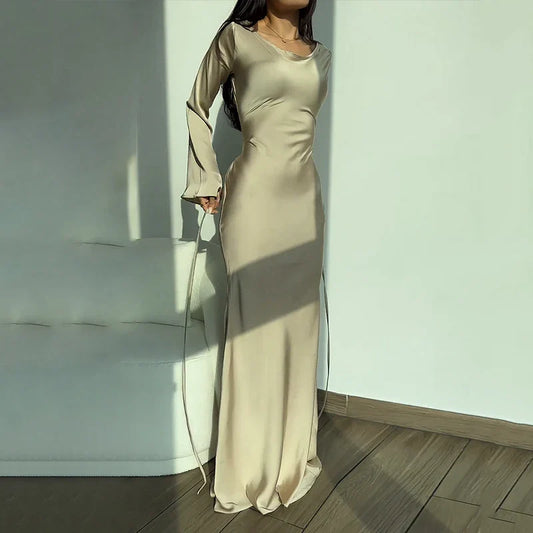 DressBetty - 2024 Autumn Fashion Slim Flare Sleeve Lace Up Maxi Dress