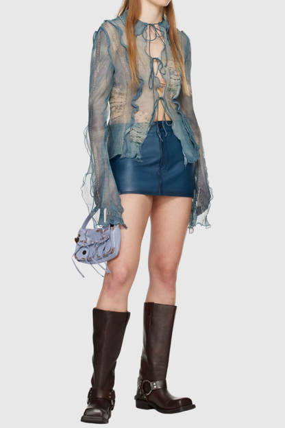 Ellen Mesh Printed Ruffle Top