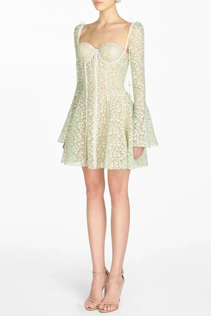Emani Floral Lace Corset Mini Dress - Mint