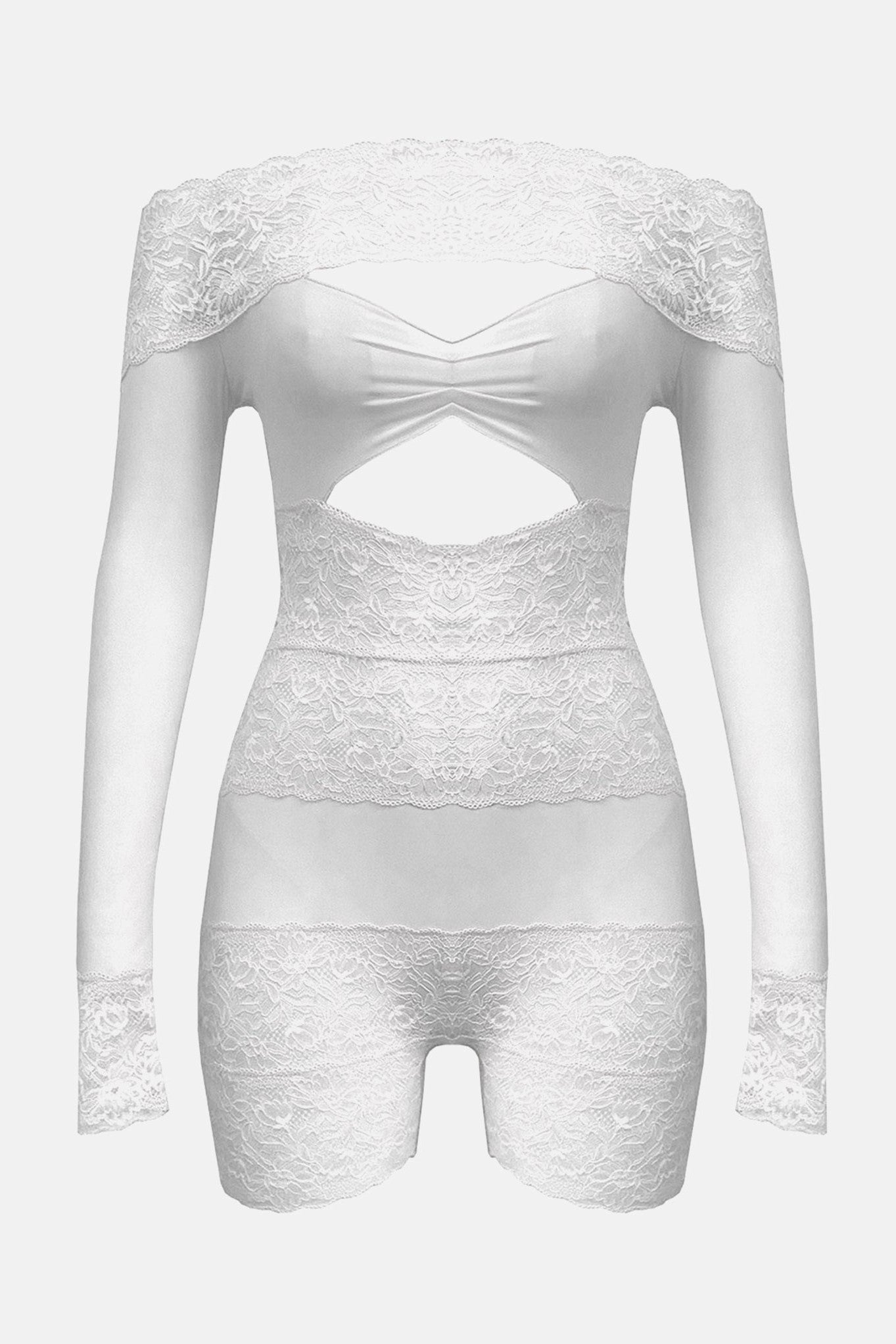 Estrella Off Shoulder Lace Playsuit - White