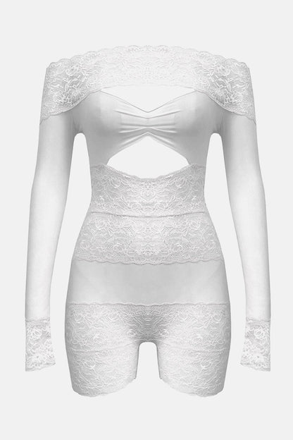 Estrella Off Shoulder Lace Playsuit - White