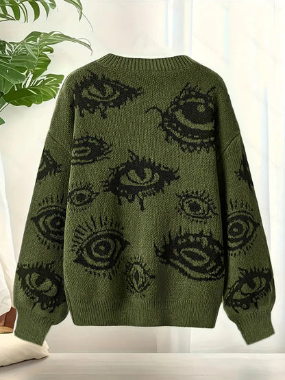 Eyes Pattern Oversize Knit Sweater