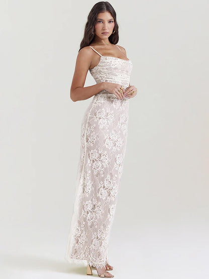 DressBetty - 2024 Spring New Double Layer Lace White Long Sleeve Floral Dress