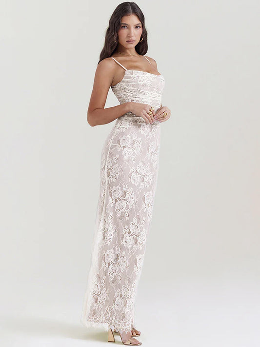 DressBetty - 2024 Spring New Double Layer Lace White Long Sleeve Floral Dress