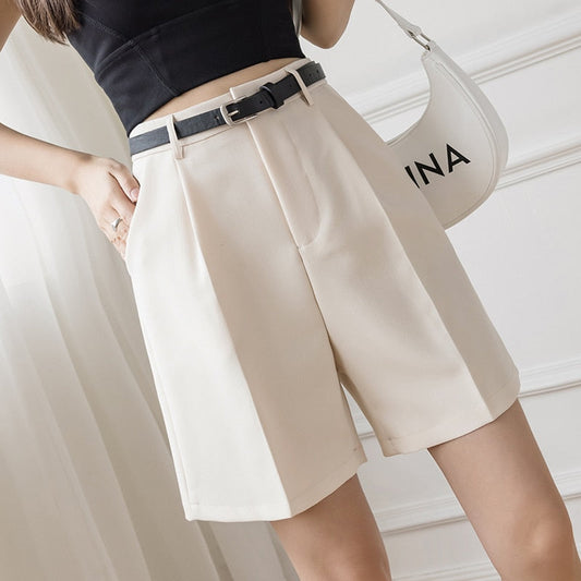 DressBetty - Women Casual Solid Color High Waist Zipper Shorts