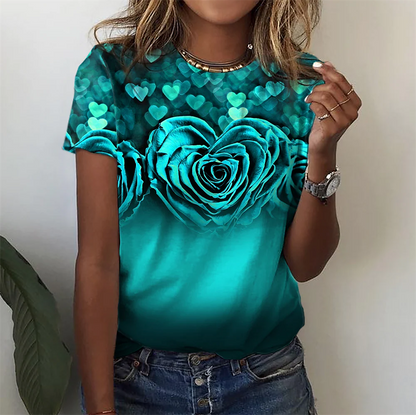 DressBetty - Fashion Women Blouse Sexy Tops for Woman 3D Rose Printing Short