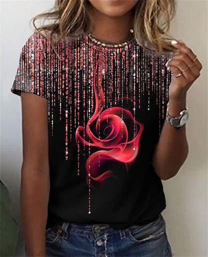 DressBetty - Fashion Women Blouse Sexy Tops for Woman 3D Rose Printing Short