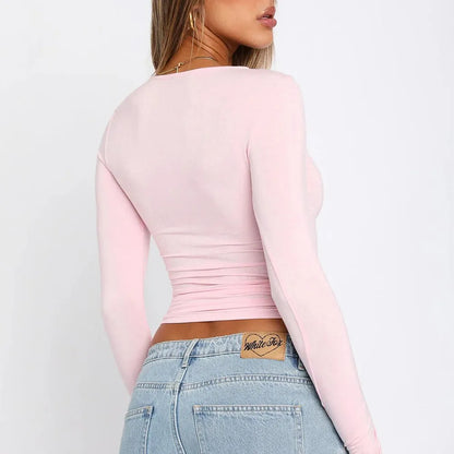 DressBetty - 2024 Basic Round Neck Long Sleeve Pullover Tee