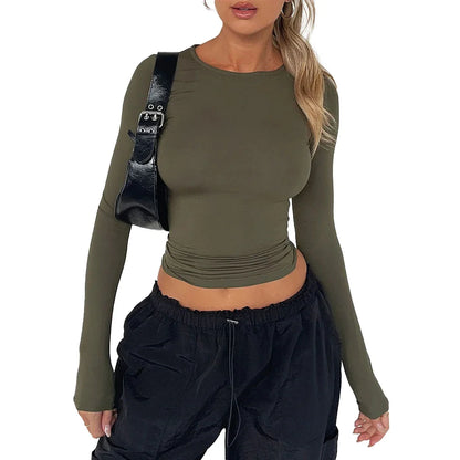 DressBetty - 2024 Basic Round Neck Long Sleeve Pullover Tee