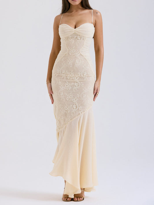 Felicia Vanilla Chiffon & Lace Dress