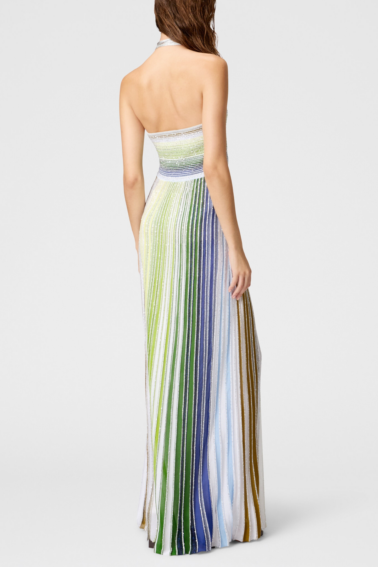 Fltya Halter Metallic Gradient Knit Maxi Dress - Green