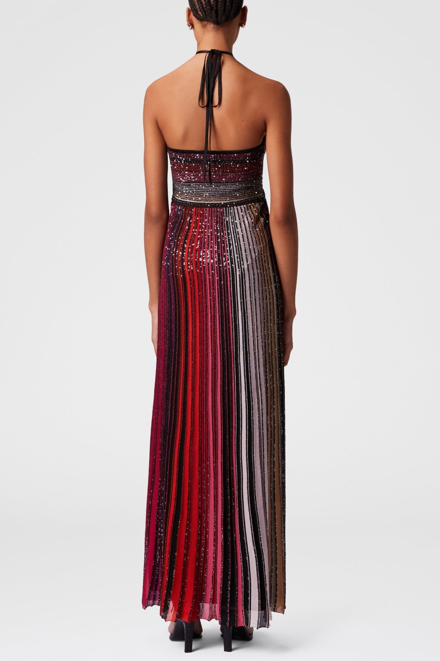 Fltya Halter Metallic Gradient Knit Maxi Dress - Red