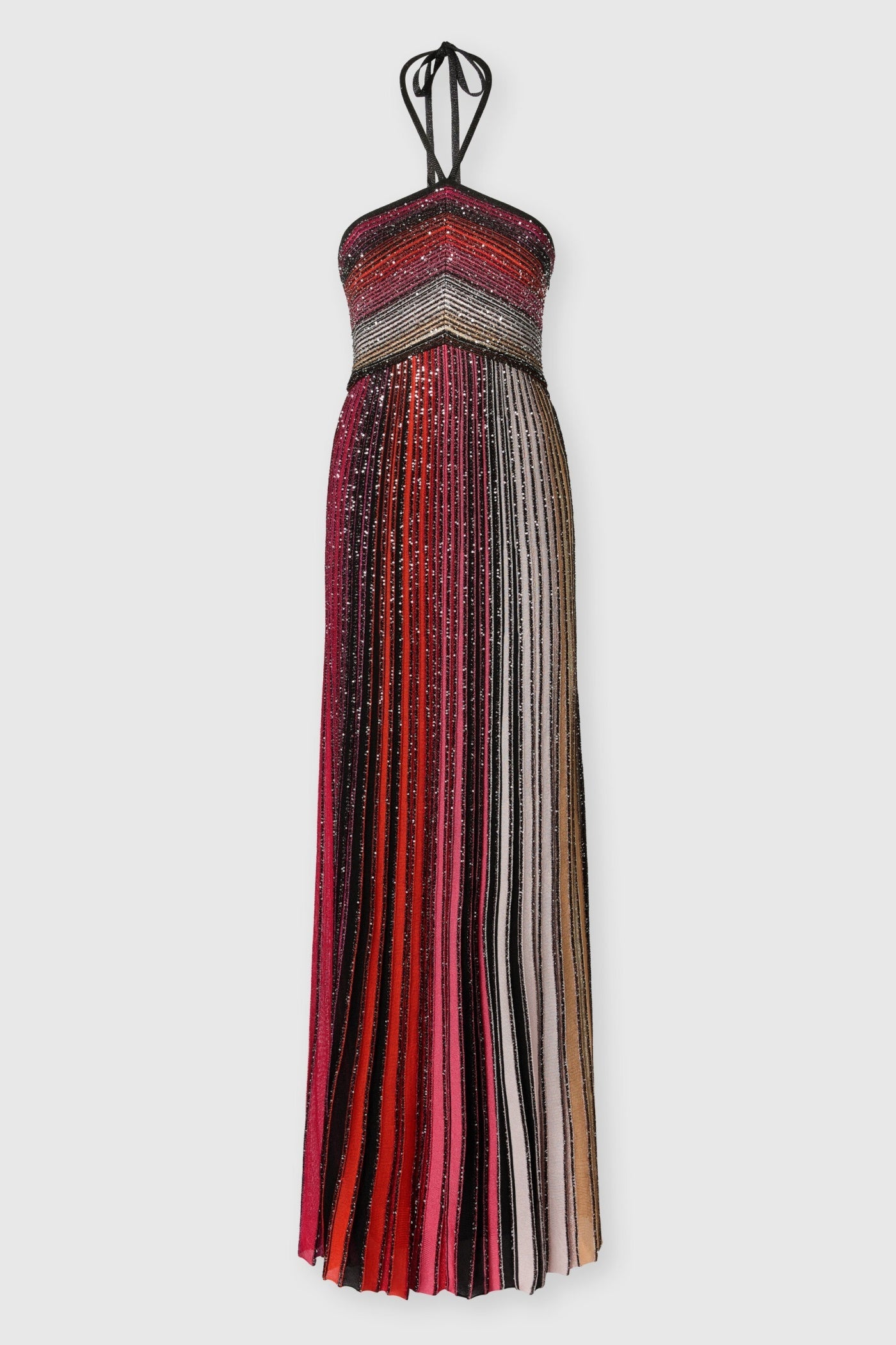 Fltya Halter Metallic Gradient Knit Maxi Dress - Red