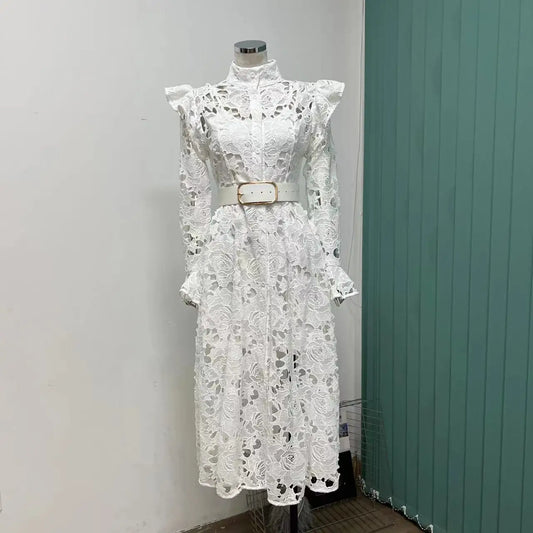 DressBetty - 2024 French Temperament Water-Soluble Single-Breasted Lace Dress