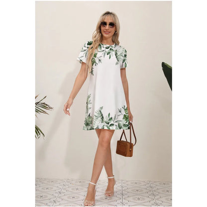 Floral Print Round Neck Slim Midi Dress