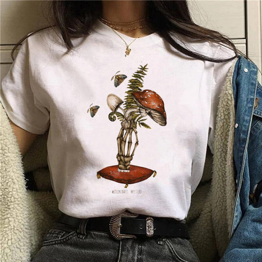 DressBetty - Funny Mushroom Print T-shirt Women's Fashion Versatile Top T-shirt
