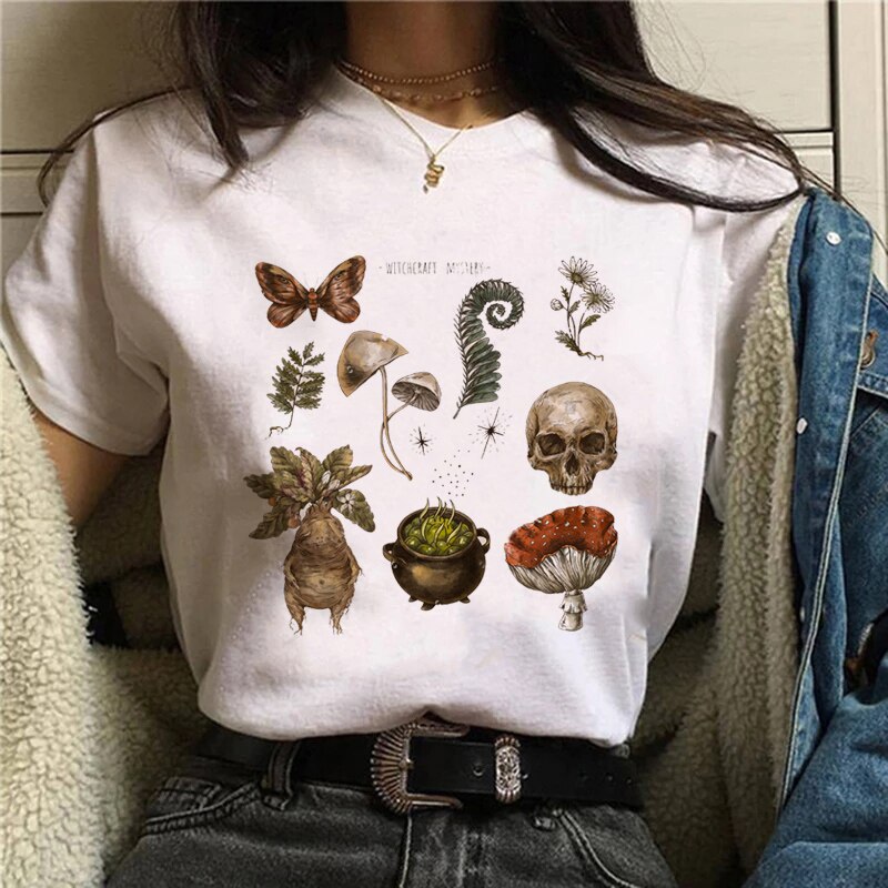 DressBetty - Funny Mushroom Print T-shirt Women's Fashion Versatile Top T-shirt