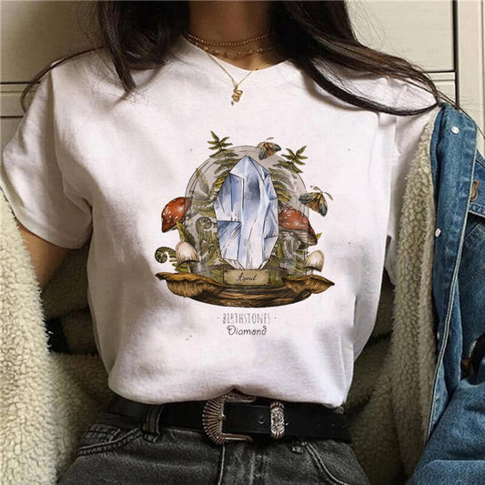 DressBetty - Funny Mushroom Print T-shirt Women's Fashion Versatile Top T-shirt