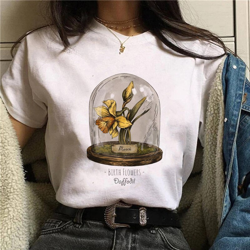 DressBetty - Funny Mushroom Print T-shirt Women's Fashion Versatile Top T-shirt