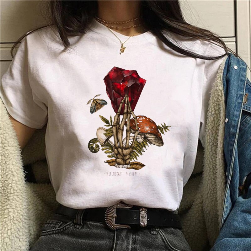 DressBetty - Funny Mushroom Print T-shirt Women's Fashion Versatile Top T-shirt