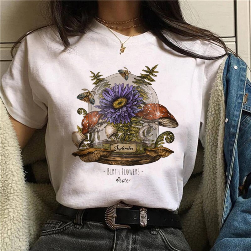 DressBetty - Funny Mushroom Print T-shirt Women's Fashion Versatile Top T-shirt