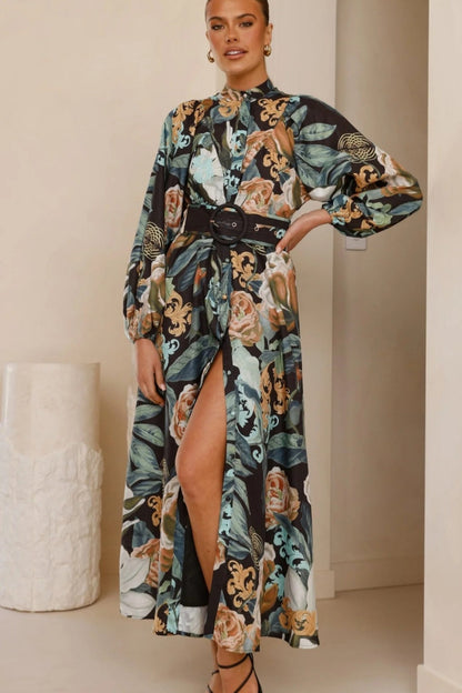 Relaxed Belted Puff Sleeve Dress