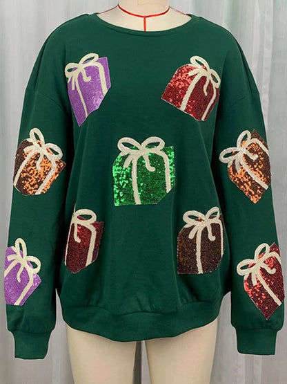 Glitter Patchwork Vintage Harajuku Slim Streetwear Long Sleeve Christmas Hoodie