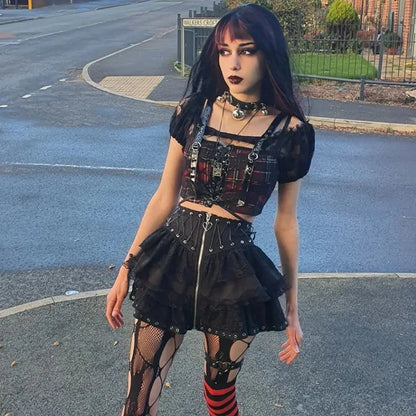 Gothic Vintage High Waist Zipper Front Japanese Kawaii Black Cosplay Skirt