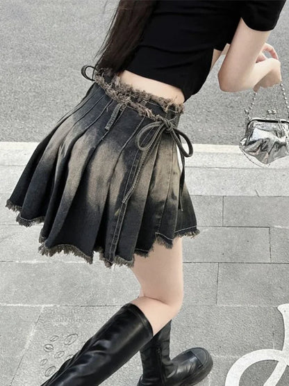 DressBetty - Gothic Pleated Slim Vintage Denim Skirt