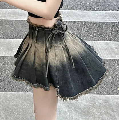 DressBetty - Gothic Pleated Slim Vintage Denim Skirt