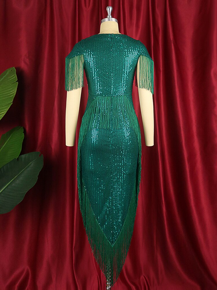 DressBetty - Green Tassel Sexy Irregular Length Sequins Retro Evening Cocktail Party Outfits