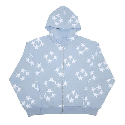 Grunge Diamond Star Zip-Up Hoodie