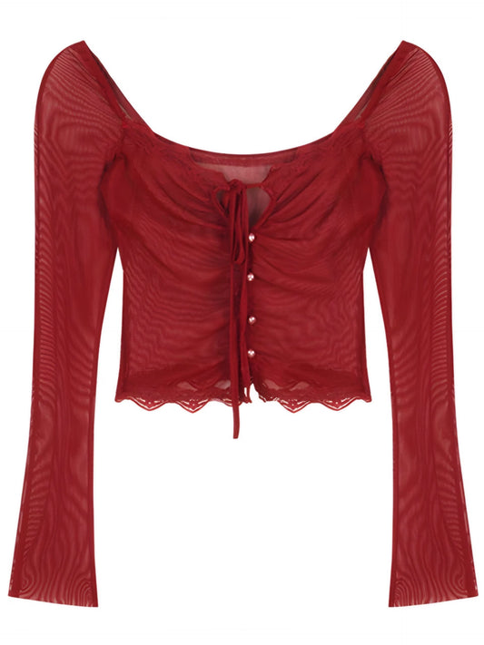 Grunge Wavy Hem Sheer Blouse