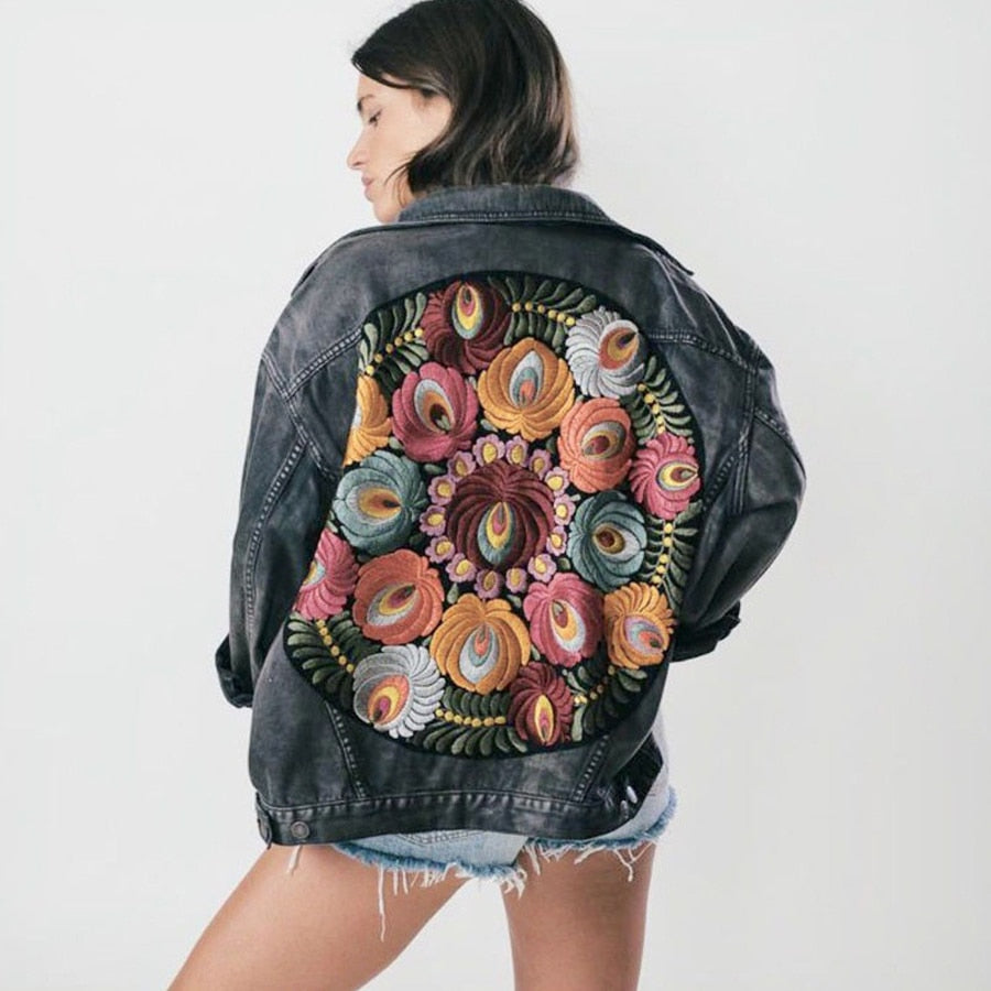 DressBetty - Floral Embroidered Denim Jacket