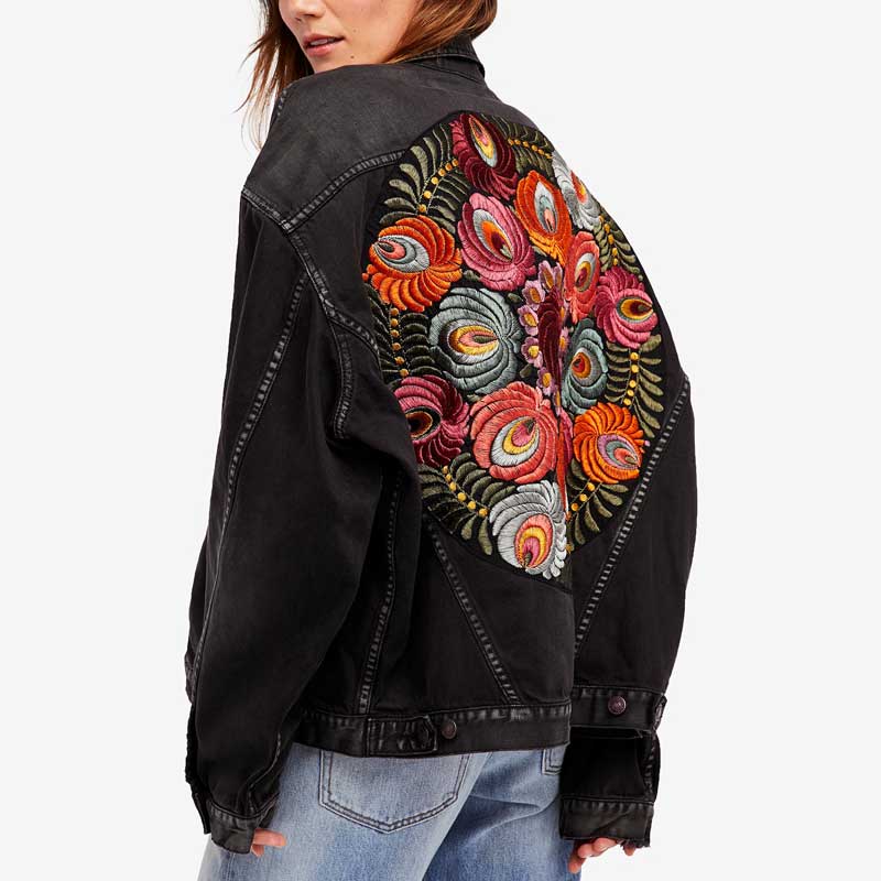 DressBetty - Floral Embroidered Denim Jacket
