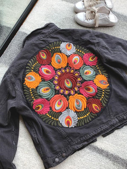 DressBetty - Floral Embroidered Denim Jacket