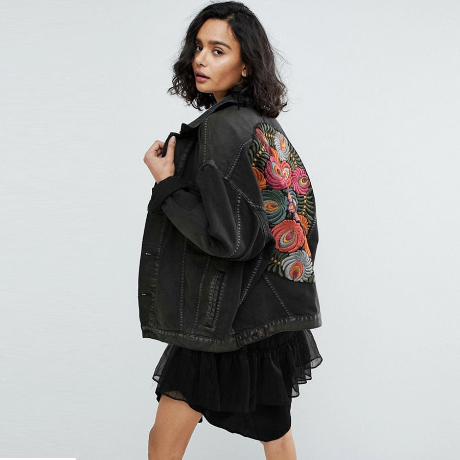 DressBetty - Floral Embroidered Denim Jacket
