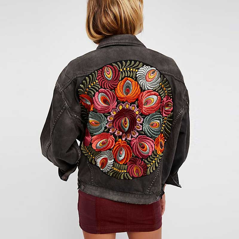 DressBetty - Floral Embroidered Denim Jacket