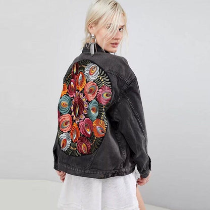 DressBetty - Floral Embroidered Denim Jacket