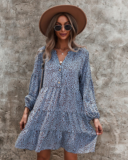 DressBetty - Leopard V-Neck A-Line Dress