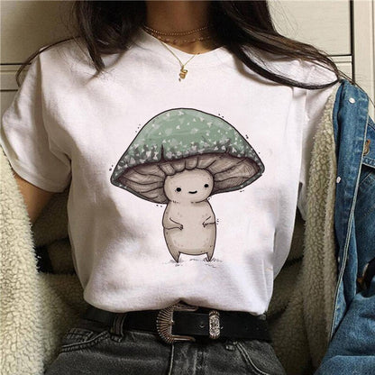 DressBetty - Cute Cartoon Cat Mushroom Print Women T Shirt