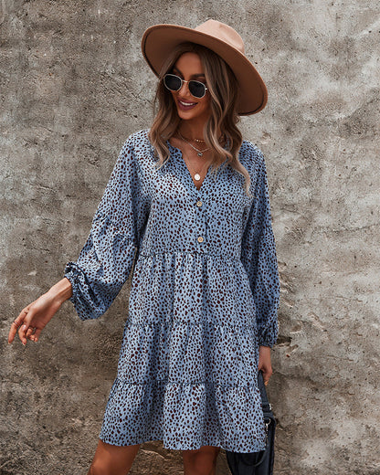 DressBetty - Leopard V-Neck A-Line Dress