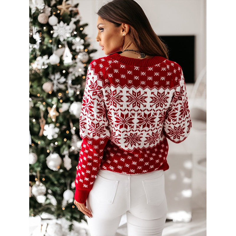 DressBetty - Snowflake Pattern Classic Round Neck Long Sleeve Christmas Sweaters