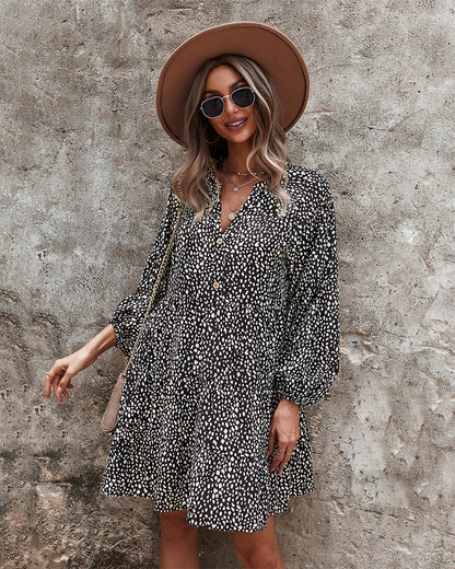 DressBetty - Leopard V-Neck A-Line Dress