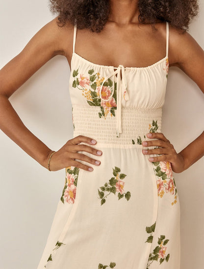 DressBetty - Women Summer Smocked Elastic Waist Tie Neck Sleeveless Spaghetti Strap Beach Dress